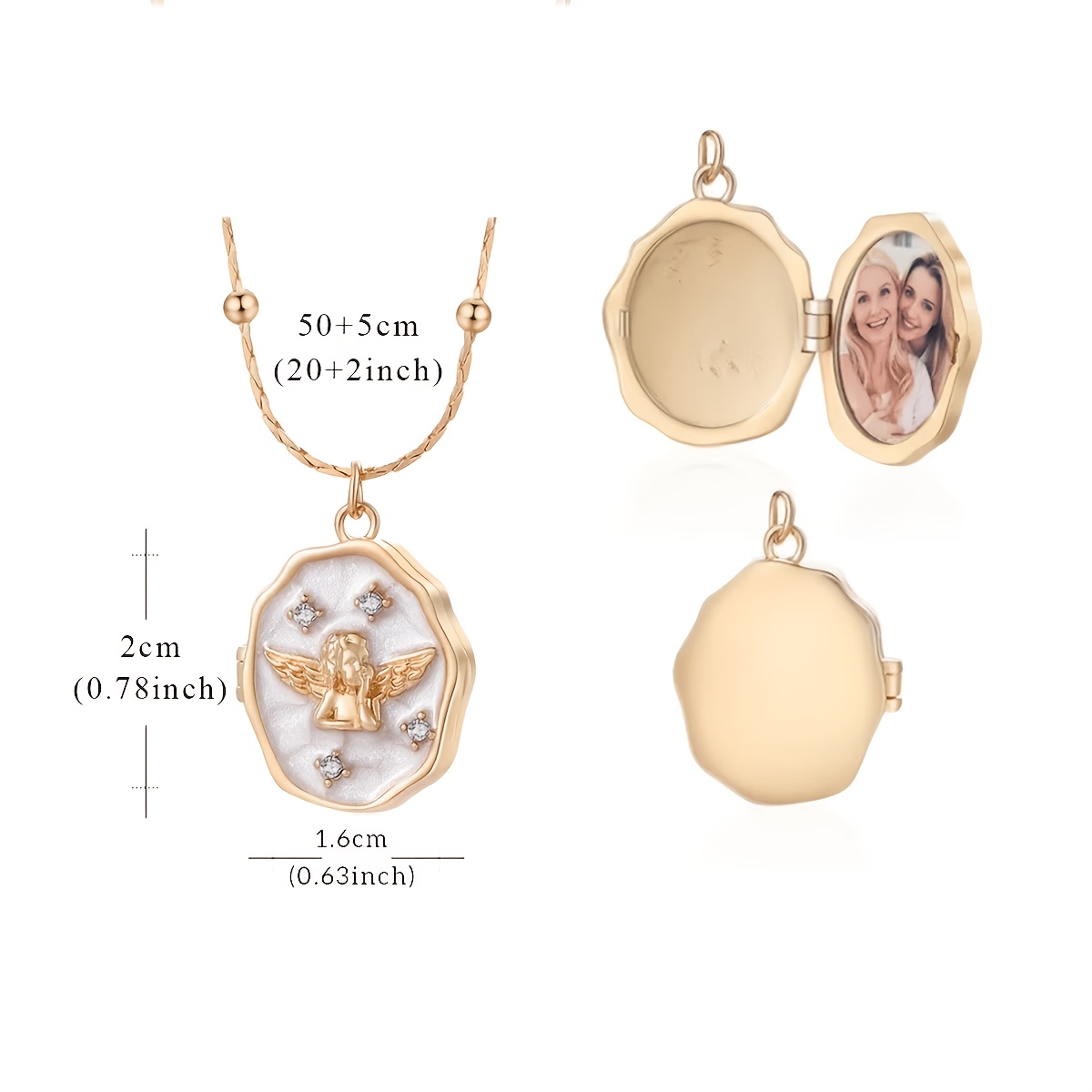 Custom Oval Photo Box Necklace with Angel Wings, Gift for Friends